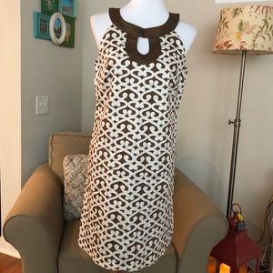 LOFT Brown and White Patterned Dress
